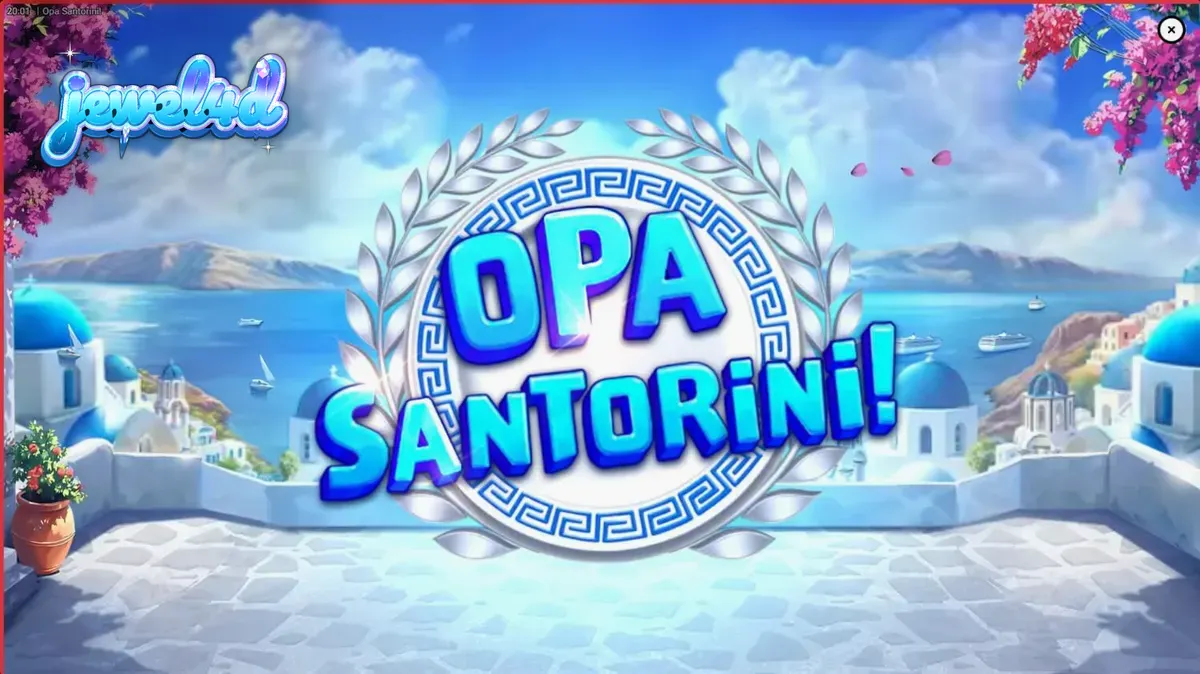 Tampilan layar permainan slot Opa Santorini di perangkat seluler